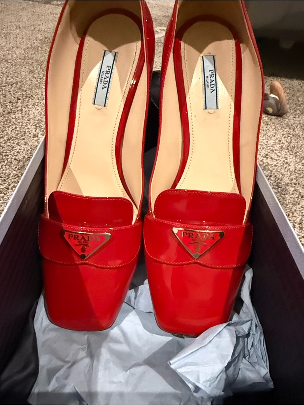 Prada Red Patent Leather Heeled Loafers